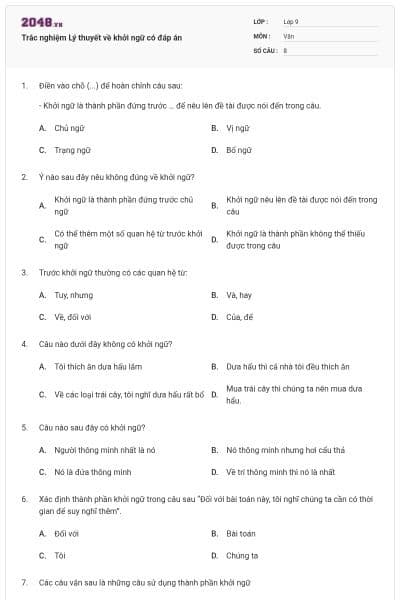 Trắc nghiệm Lý thuyết về khởi ngữ có đáp án