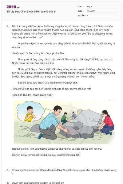 Bài tập Đọc: Cha sẽ luôn ở bên con có đáp án