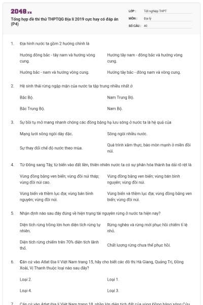 Tổng hợp đề thi thử THPTQG Địa lí 2019 cực hay có đáp án (P4)