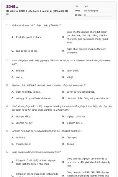 Đề kiểm tra GDCD 9 giữa học kì 2 có đáp án (Mới nhất) (Đề 3)