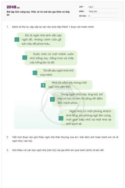 Bài tập Góc sáng tạo: Viết, vẽ về mái ấm gia đình có đáp án