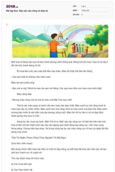 Bài tập Đọc: Bảy sắc cầu vồng có đáp án