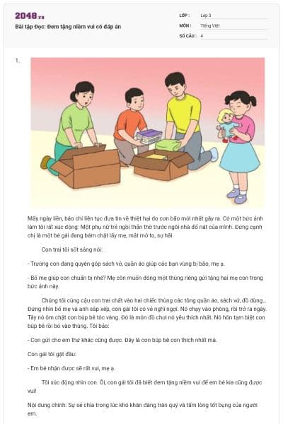 Bài tập Đọc: Đem tặng niềm vui có đáp án