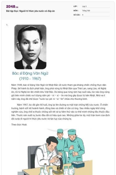 Bài tập Đọc: Người trí thức yêu nước có đáp án