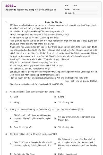 Đề kiểm tra cuối học kì 2 Tiếng Việt 5 có đáp án (Đề 9)