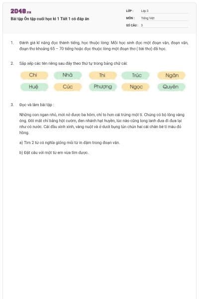 Bài tập Ôn tập cuối học kì 1 Tiết 1 có đáp án