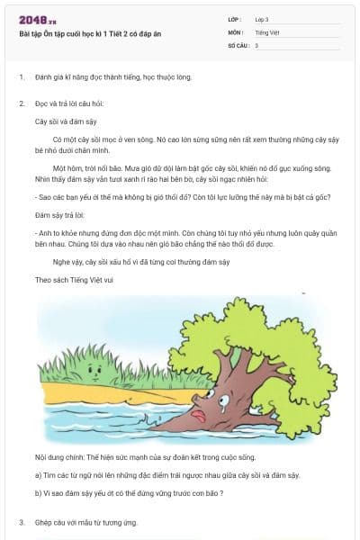 Bài tập Ôn tập cuối học kì 1 Tiết 2 có đáp án