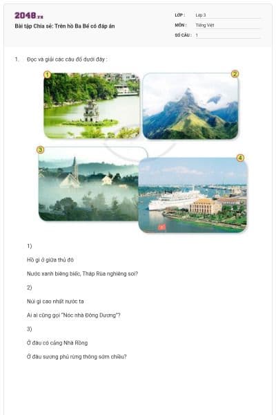 Bài tập Chia sẻ: Trên hồ Ba Bể có đáp án