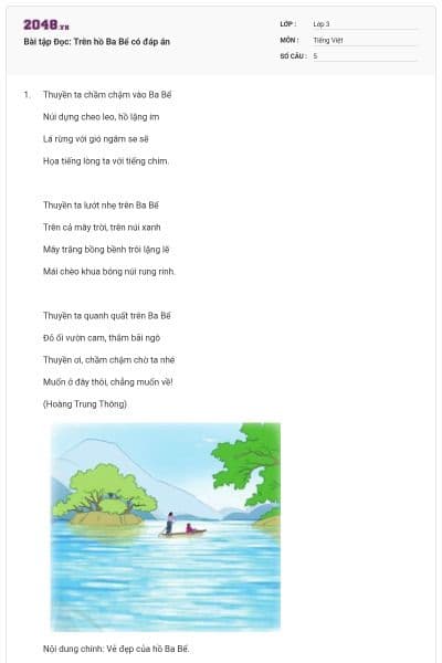 Bài tập Đọc: Trên hồ Ba Bể có đáp án