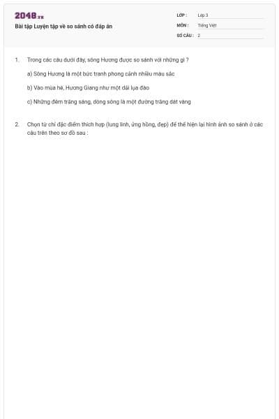 Bài tập Luyện tập về so sánh có đáp án