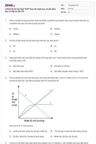 (2023) Đề thi thử Sinh THPT theo đề minh họa của Bộ Giáo dục có đáp án (Đề 33)