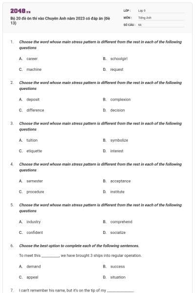 Bộ 20 đề ôn thi vào Chuyên Anh năm 2023 có đáp án (Đề 13)