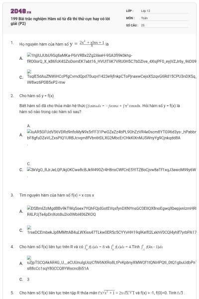 199 Bài trắc nghiệm Hàm số từ đề thi thử cực hay có lời giải (P2)