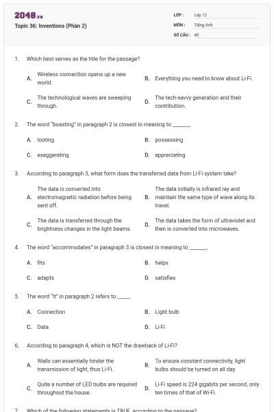 Topic 36: Inventions (Phần 2)
