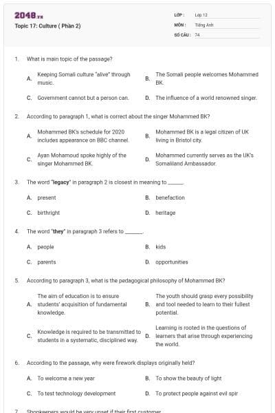 Topic 17: Culture ( Phần 2)