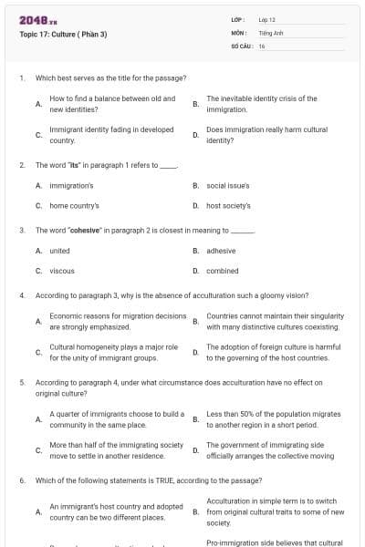 Topic 17: Culture ( Phần 3)