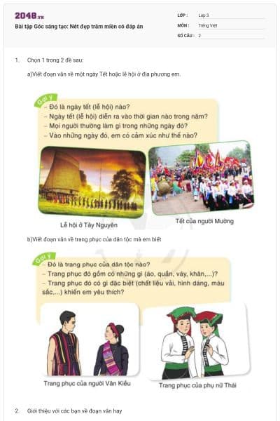 Bài tập Góc sáng tạo: Nét đẹp trăm miền có đáp án