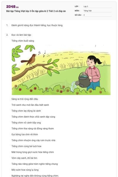 Bài tập Tiếng Việt lớp 3 Ôn tập giữa kì 2 Tiết 2 có đáp án