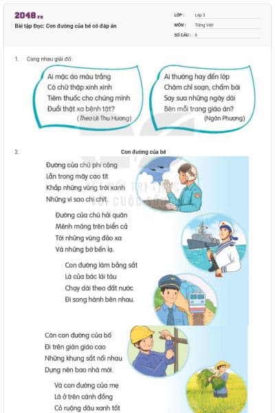 Bài tập Đọc: Con đường của bé có đáp án