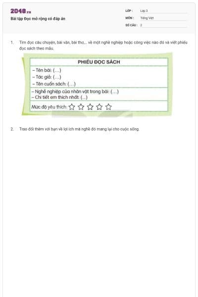 Bài tập Đọc mở rộng có đáp án