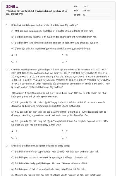 Tổng hợp bài tập Cơ chế di truyền và biến dị cực hay có lời giải chi tiết (P4)