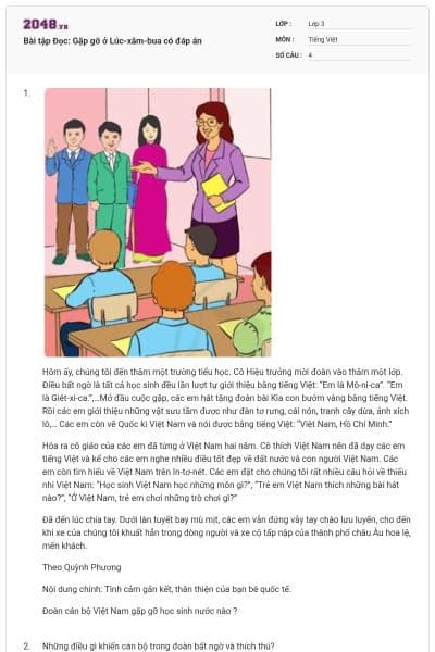 Bài tập Đọc: Gặp gỡ ở Lúc-xăm-bua có đáp án