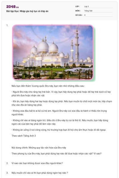 Bài tập Đọc: Nhập gia tuỳ tục có đáp án