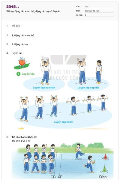 Bài tập Động tác vươn thở, động tác tay có đáp án