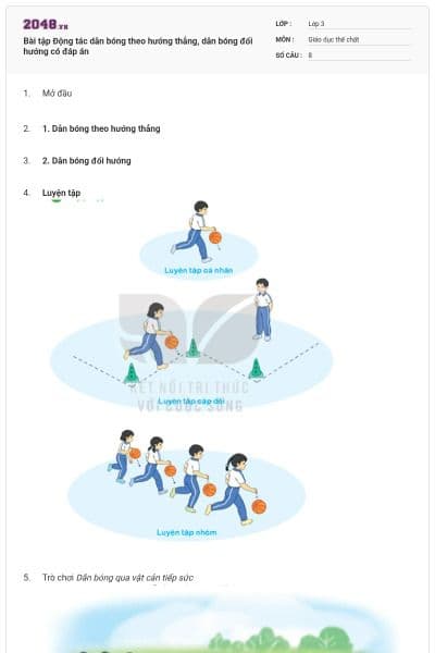 Bài tập Động tác dẫn bóng theo hướng thẳng, dẫn bóng đổi hướng có đáp án