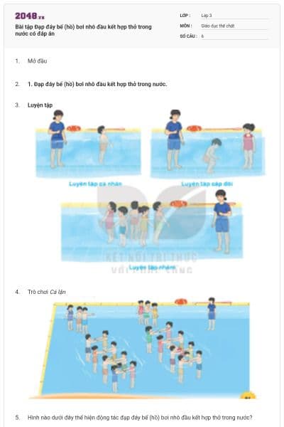 Bài tập Đạp đáy bể (hồ) bơi nhô đầu kết hợp thở trong nước có đáp án