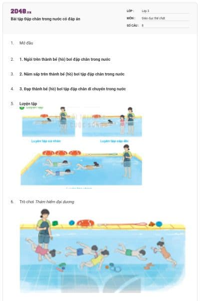 Bài tập Đập chân trong nước có đáp án