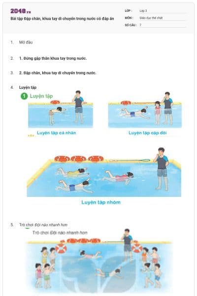 Bài tập Đập chân, khua tay di chuyển trong nước có đáp án