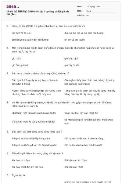 Đề thi thử THPTQG 2019 môn Địa lí cực hay có lời giải chi tiết (P4)