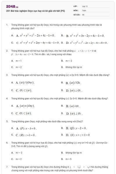 201 Bài trắc nghiệm Oxyz cực hay có lời giải chi tiết (P5)