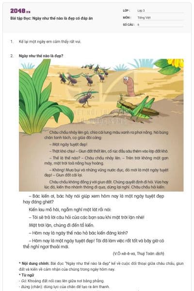 Bài tập Đọc: Ngày như thế nào là đẹp có đáp án