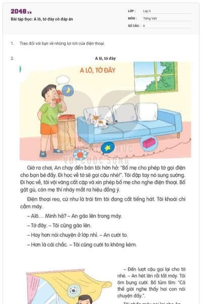 Bài tập Đọc: A lô, tớ đây có đáp án