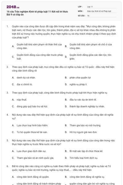 16 câu Trắc nghiệm Kinh tế pháp luật 11 Kết nối tri thức Bài 9 có đáp án