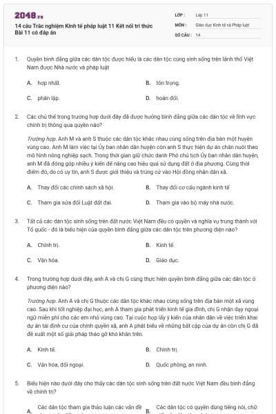 14 câu Trắc nghiệm Kinh tế pháp luật 11 Kết nối tri thức Bài 11 có đáp án