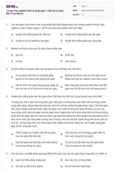 12 câu Trắc nghiệm Kinh tế pháp luật 11 Kết nối tri thức Bài 12 có đáp án