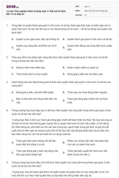 12 câu Trắc nghiệm Kinh tế pháp luật 11 Kết nối tri thức Bài 13 có đáp án