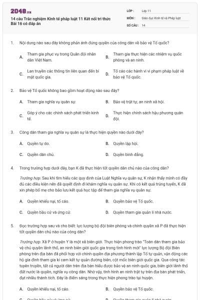 14 câu Trắc nghiệm Kinh tế pháp luật 11 Kết nối tri thức Bài 16 có đáp án