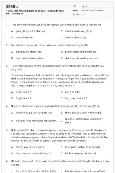 15 câu Trắc nghiệm Kinh tế pháp luật 11 Kết nối tri thức Bài 17 có đáp án