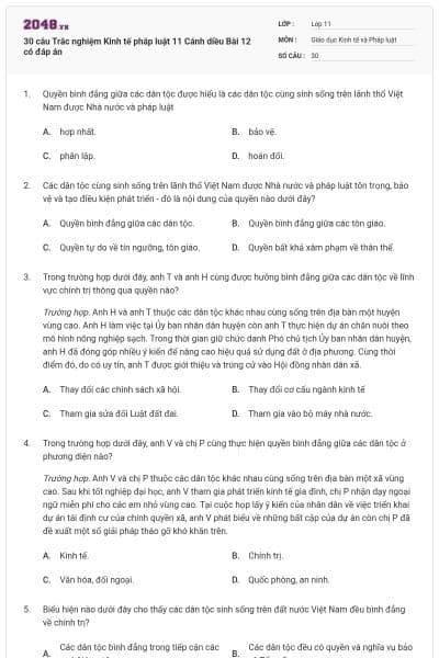 30 câu Trắc nghiệm Kinh tế pháp luật 11 Cánh diều Bài 12 có đáp án