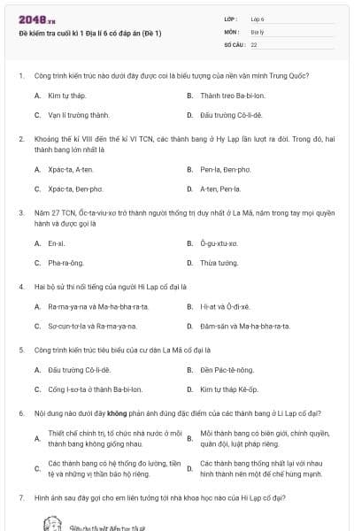 Đề kiểm tra cuối kì 1 Địa lí 6 có đáp án (Đề 1)