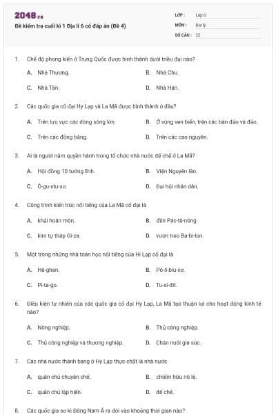 Đề kiểm tra cuối kì 1 Địa lí 6 có đáp án (Đề 4)