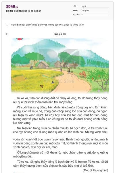 Bài tập Đọc: Núi quê tôi có đáp án
