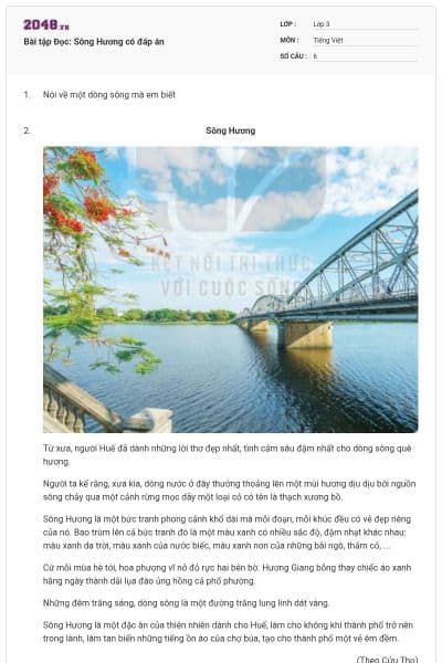 Bài tập Đọc: Sông Hương có đáp án