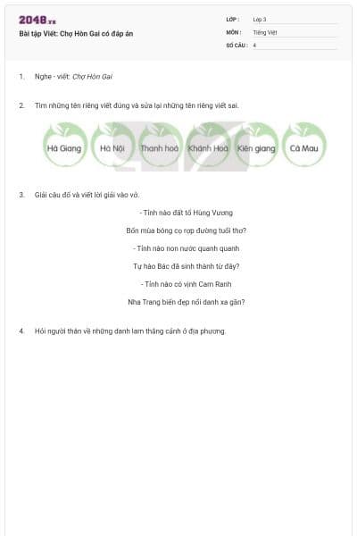 Bài tập Viết: Chợ Hòn Gai có đáp án