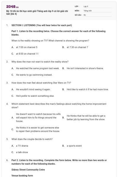 Bộ 10 đề ôn thi học sinh giỏi Tiếng anh lớp 9 có lời giải chi tiết (Đề 4)