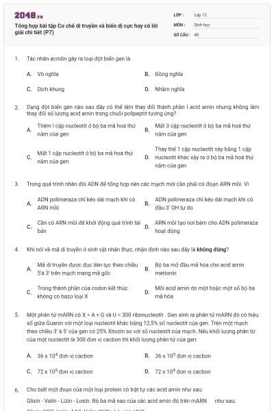 Tổng hợp bài tập Cơ chế di truyền và biến dị cực hay có lời giải chi tiết (P7)